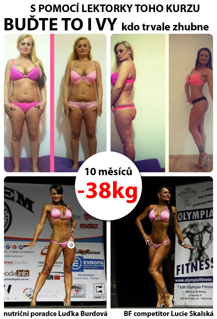 Jak trvale zhubnout, práce lektorky Luďky Burdové a závodnice Lucie Skalské, zhubnutí 38 kg lektorka Luďka Burdová a závodnice Lucie Skalská, která zhubla o 38 kilogramů za 10 měsíců